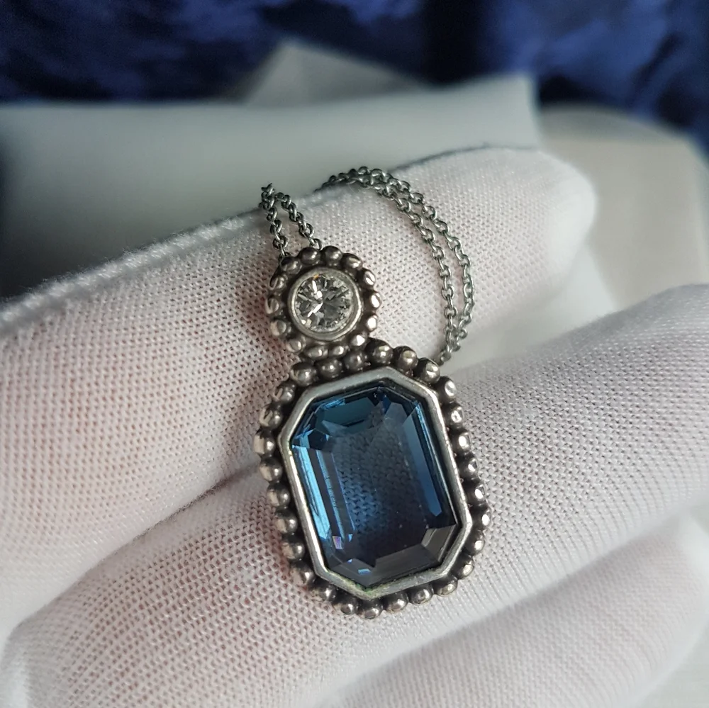 Brighton Le Ritz Navy Blue Swarovski Elements Emerald-cut Pendant Necklace NEW